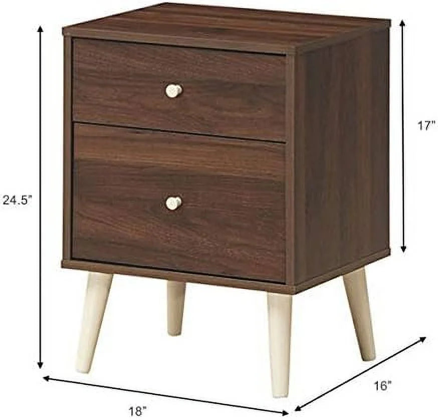 Solid Rubber Wood Nightstand with Drawers C8024