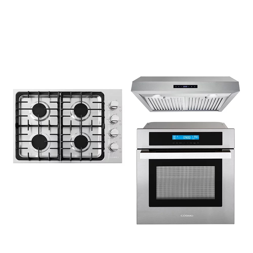 3 Piece Kitchen Package with Gas Cooktop Range Hood and Electric Wall Oven J575