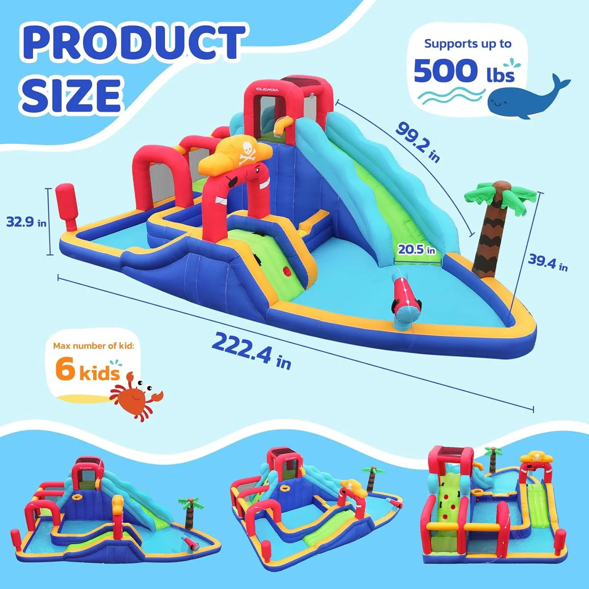 Inflatable Water Slide Bouncy House, 11-in-1 with Splash Pool T354