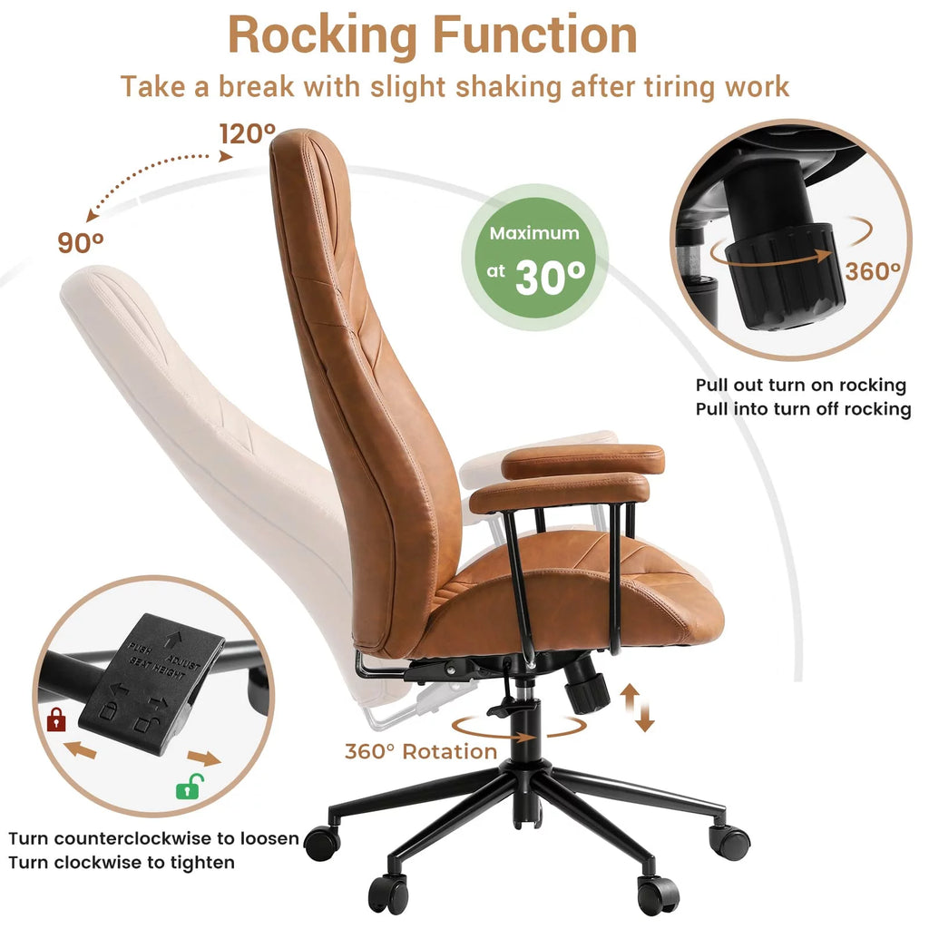 High Back Office Chair with Armrest Brown U628