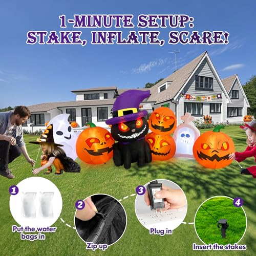 8 FT Halloween Inflatable Pumpkin Black Cat with LED Lights C759