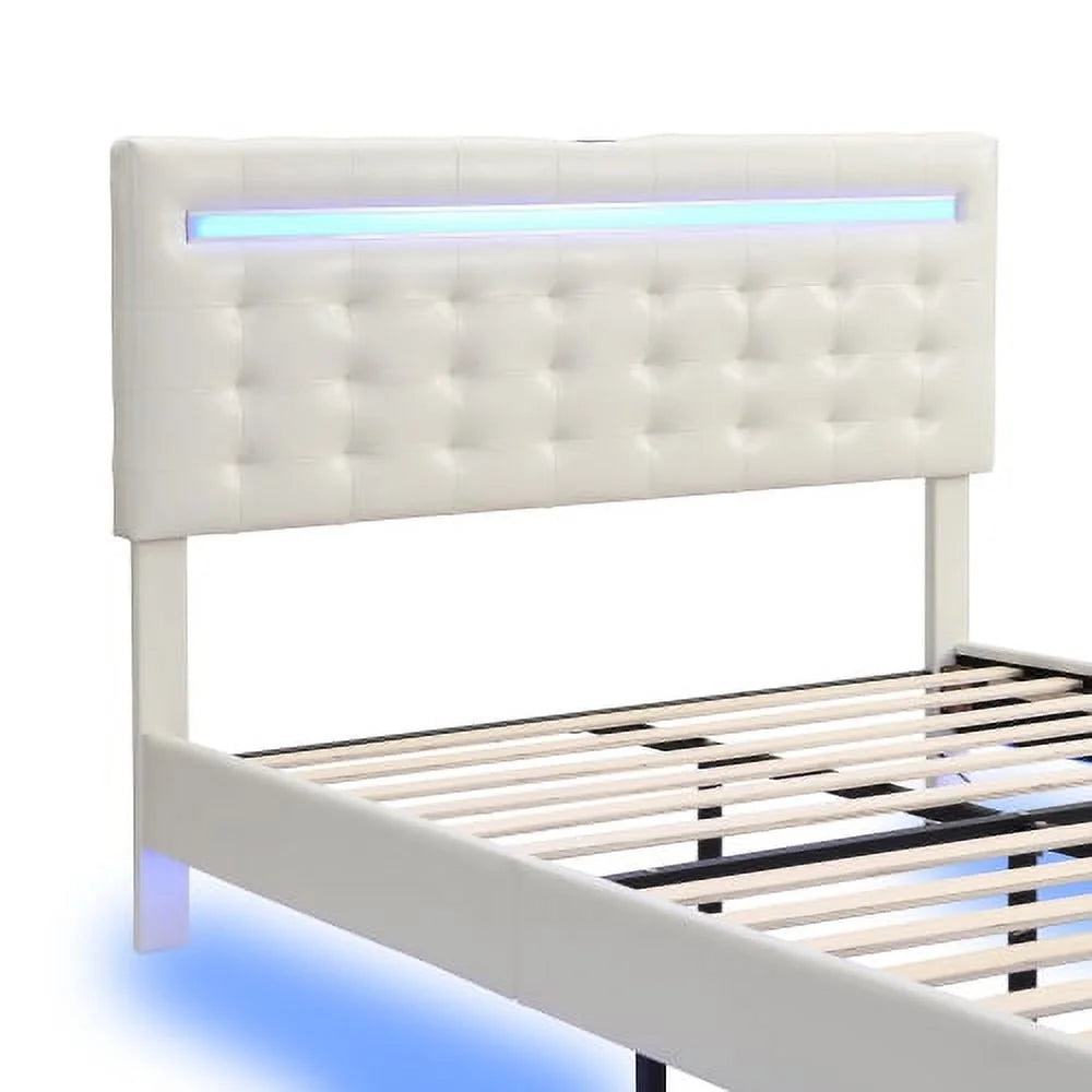 Full Size Black Upholstered Platform Bed Frame with LED Lights G451