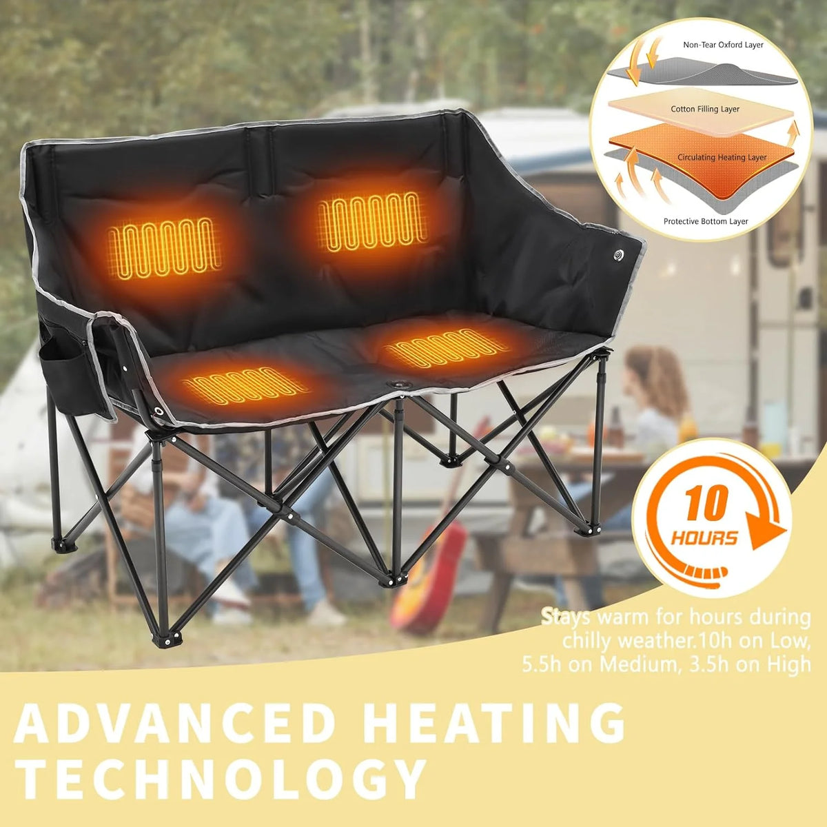 Oversized Heated Two Person Folding Camping Chair N6936