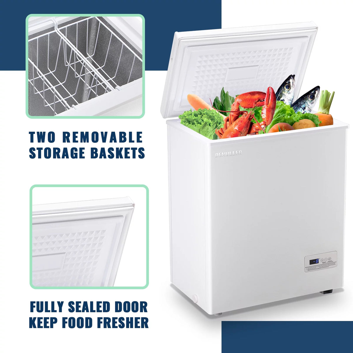 White Chest Freezer with Two Storage Baskets U5553