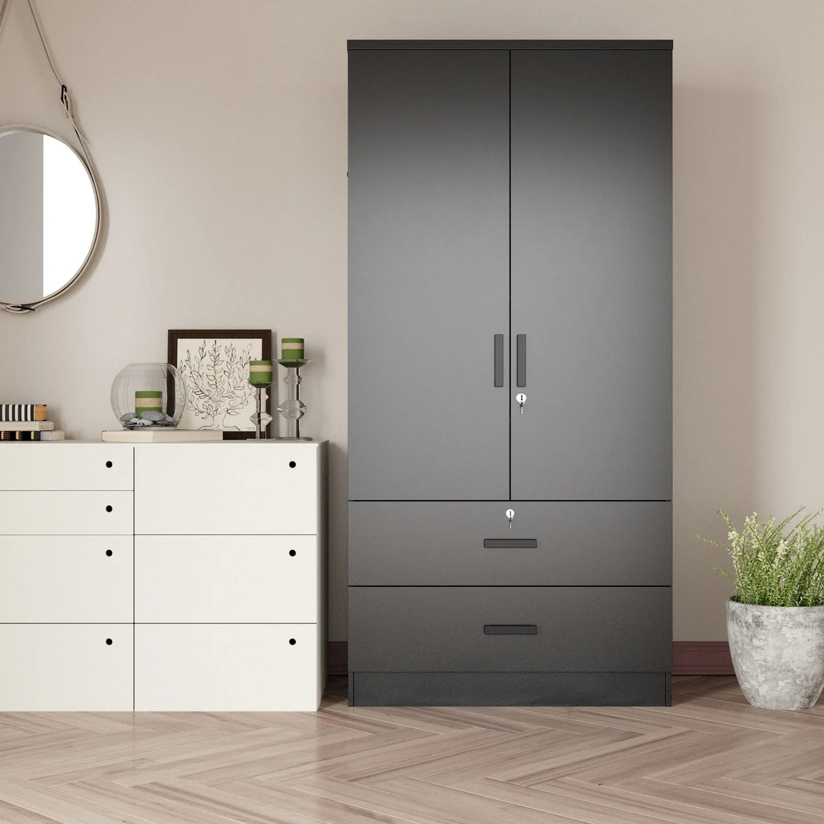 Black 4 Drawer Wooden Dresser with Lock I427319