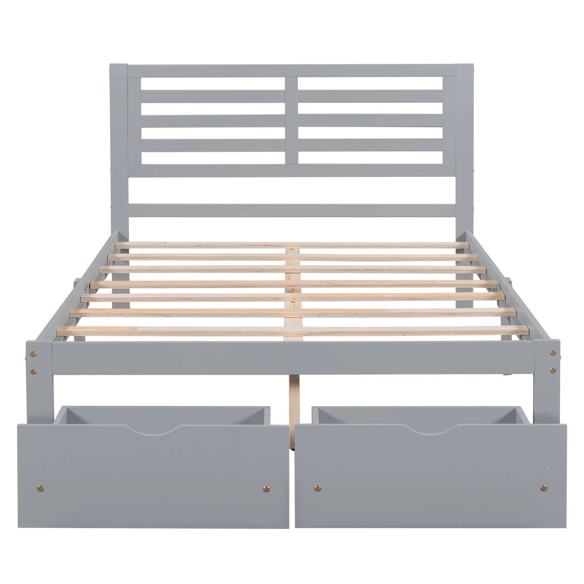 Gray Pine Wood Full Size Platform Bed Frame with Headboard and Drawers G955129