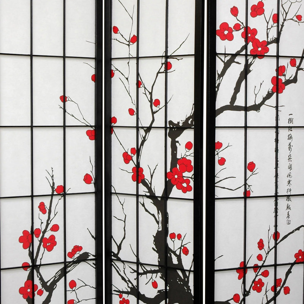 Black 6 Panel 6 Ft Tall Flower Blossom Room Divider Z7765