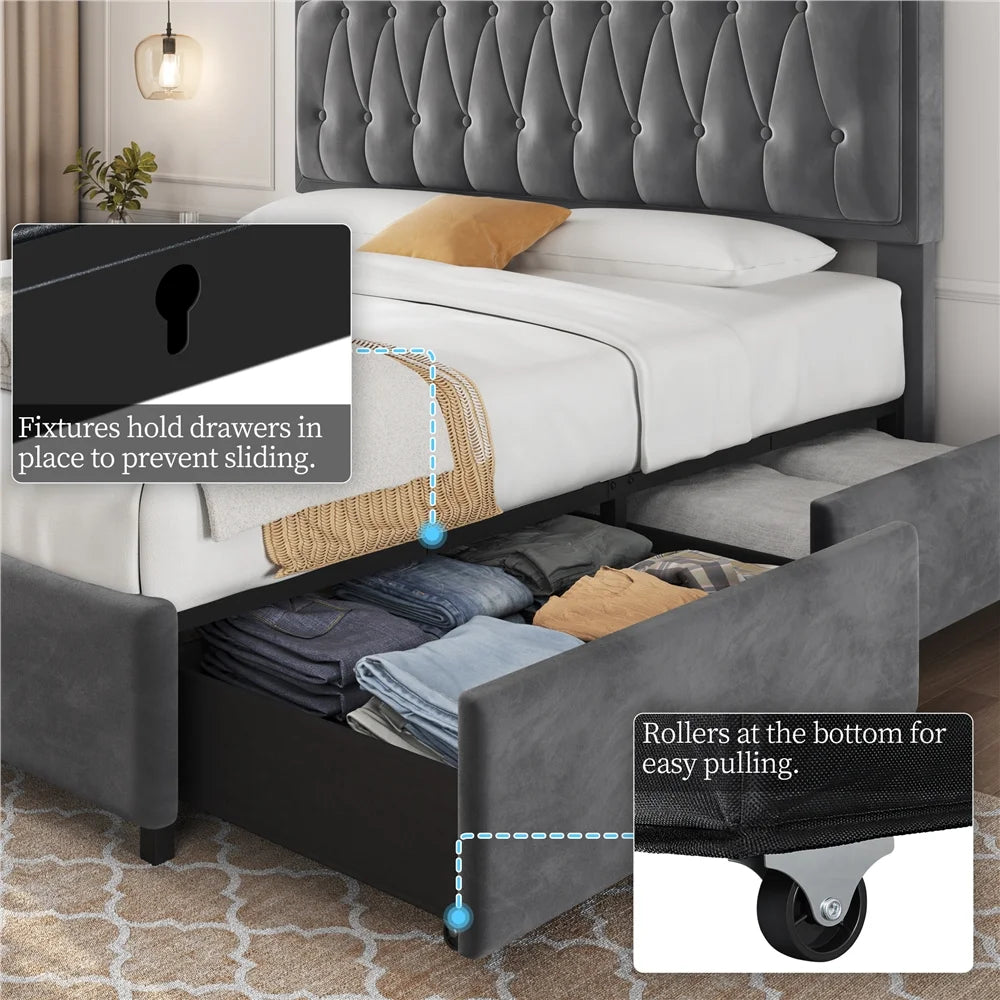 Queen Upholstered Bed with 4 Storage Drawers G951942