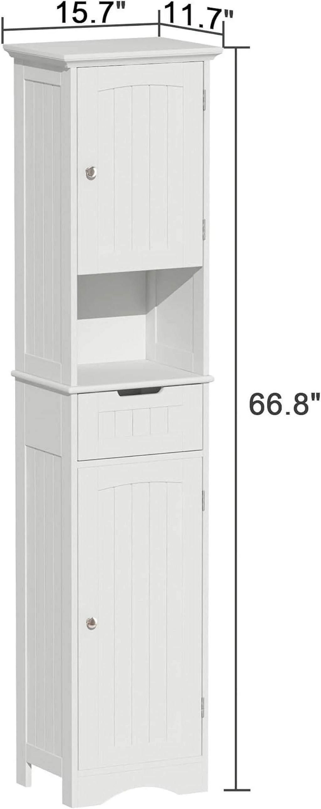 67" Tall White Bathroom Storage Cabinet with Adjustable Shelves V777