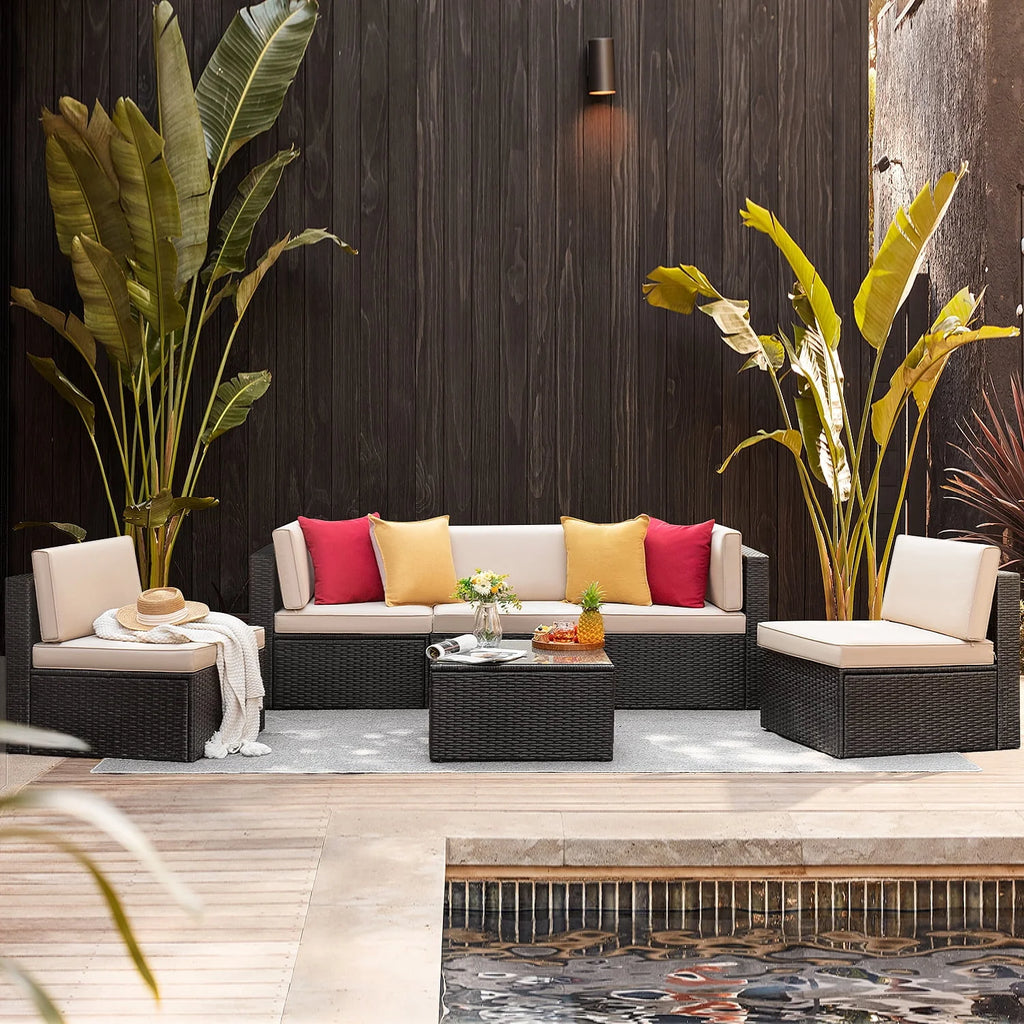 6 Pieces Wicker PE Rattan Sectional Sofa with Cushions X2485