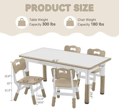 Height Adjustable Plastic Children Study Table and Chairs Set with 4 Seats T731