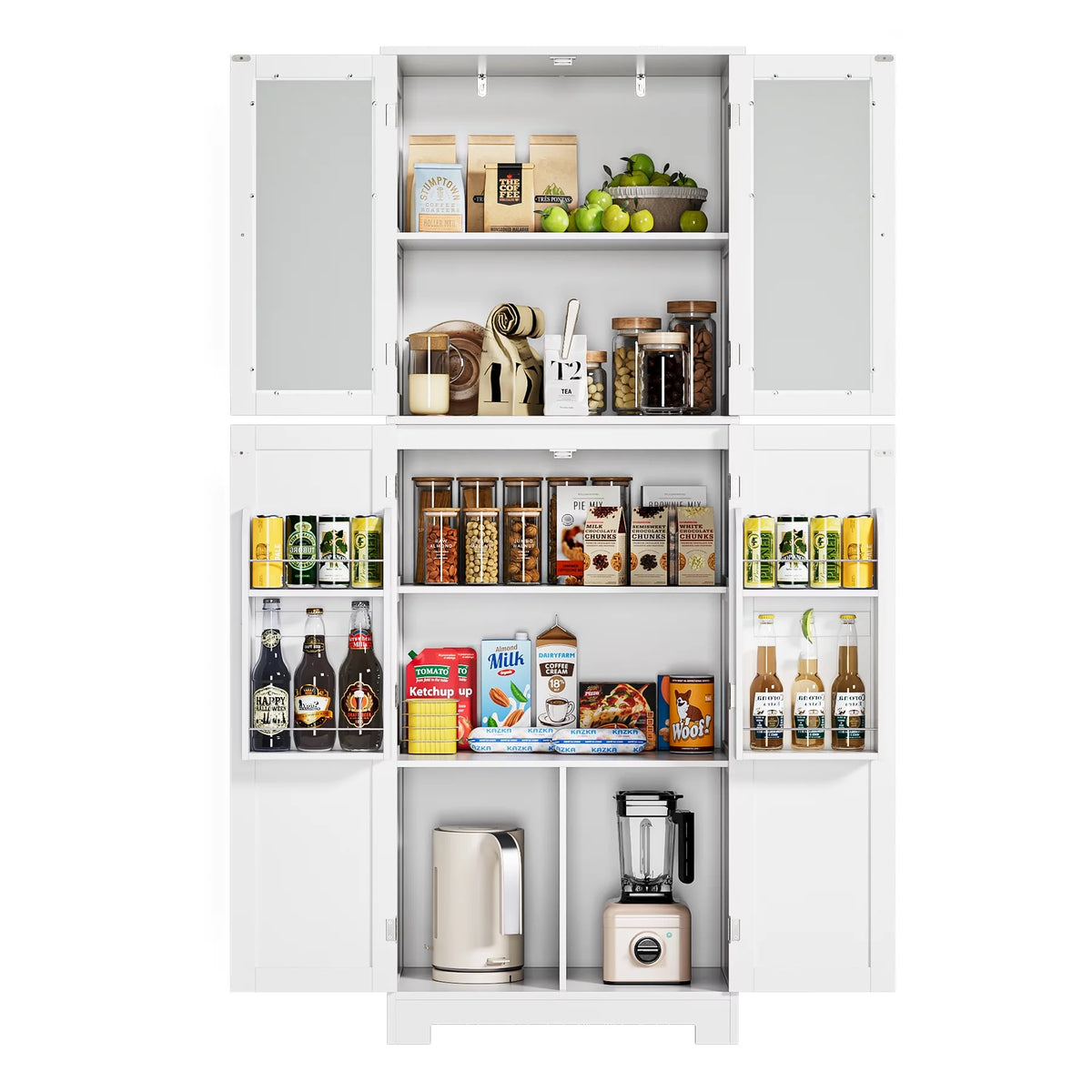 White Frosted Glass Kitchen Pantry Cabinet D8806