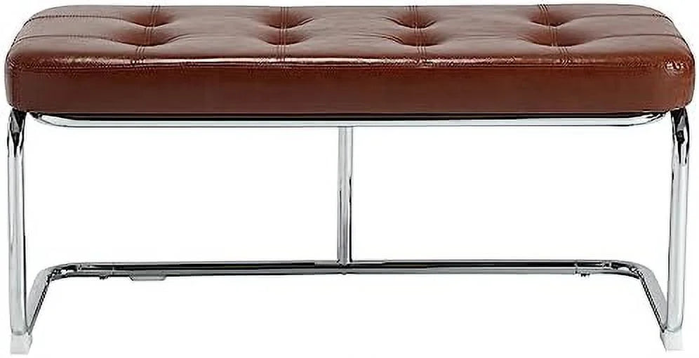 39 Inch Upholstered Leather Dining Bench with Metal Legs V364