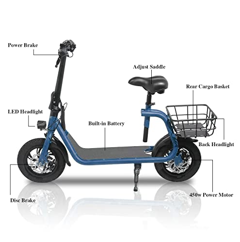Electric Scooter with Seat and Basket, 850W Peak Motor, 25 Miles Range, 14" Tire Q194