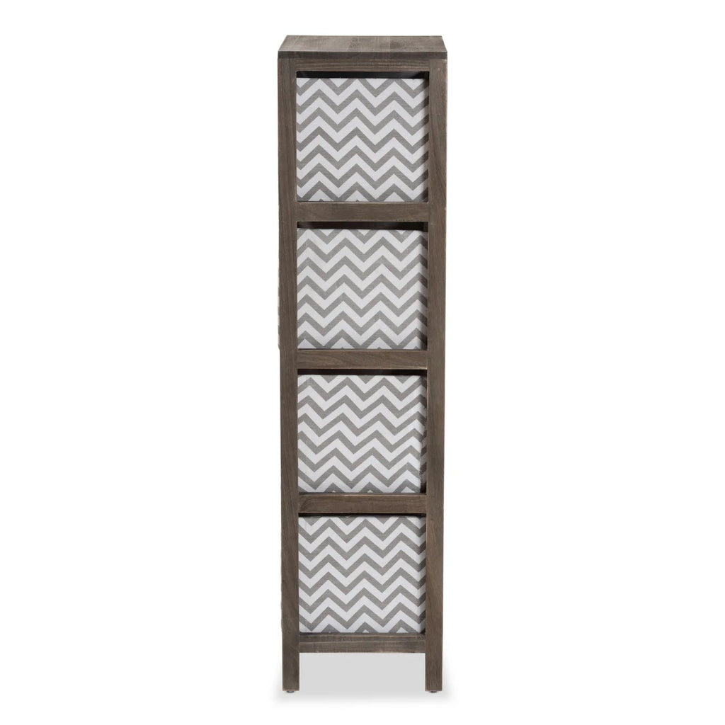 Grey and White Fabric 4-Basket Tallboy Storage Unit Q399368