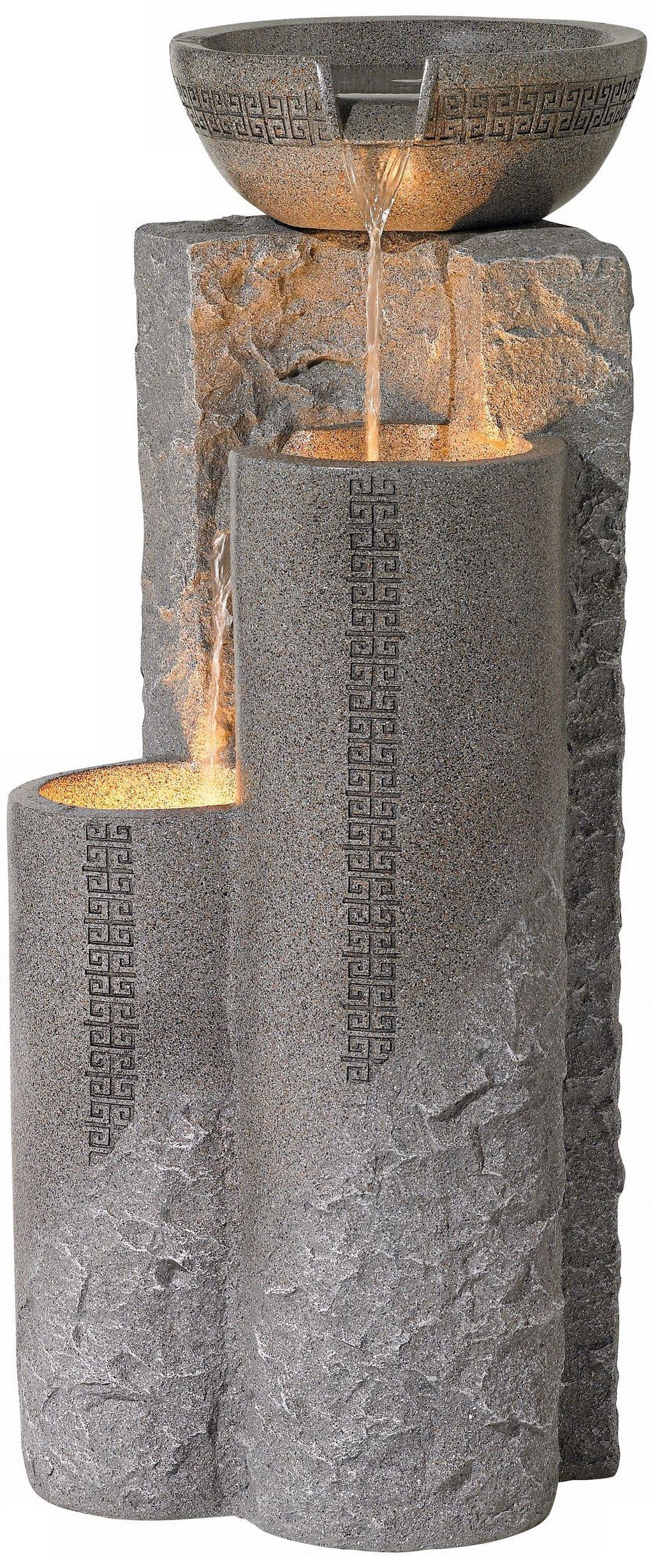 Cascading Outdoor Floor Water Fountain with LED Light 34 1/2" U8496