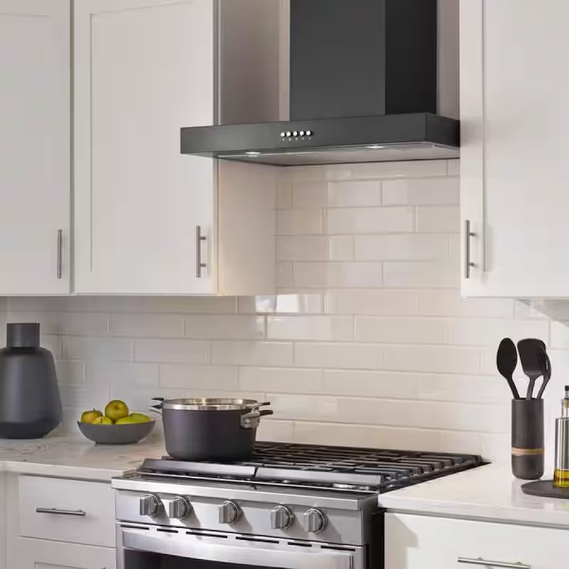 30 in. 350CFM Convertible T-Shape Wall Mount Range Hood in Black with Charcoal Filters and LED Lighting R994