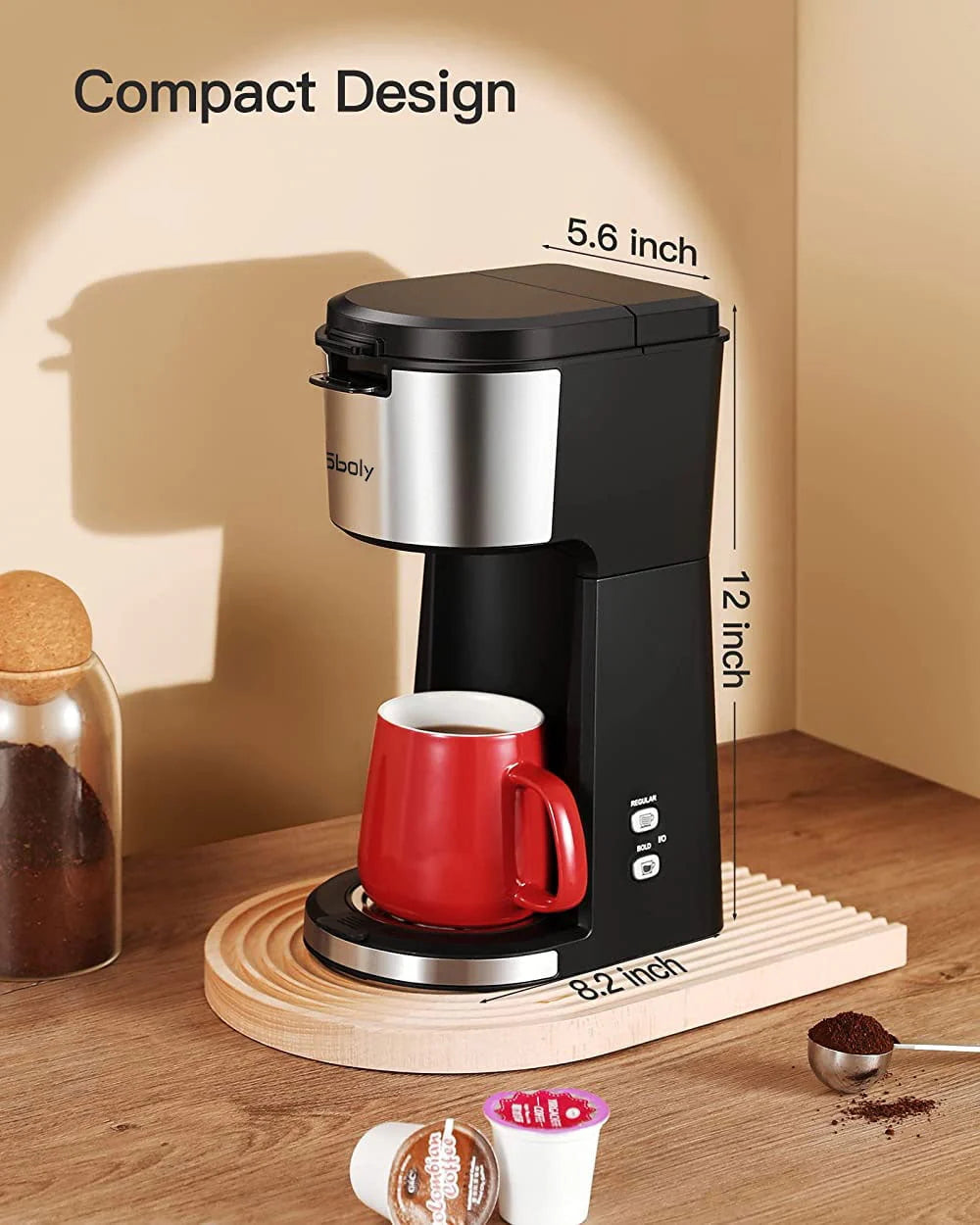 Single Serve Coffee Maker for K Cup & Ground Coffee, 6 to 14 oz Black A4488