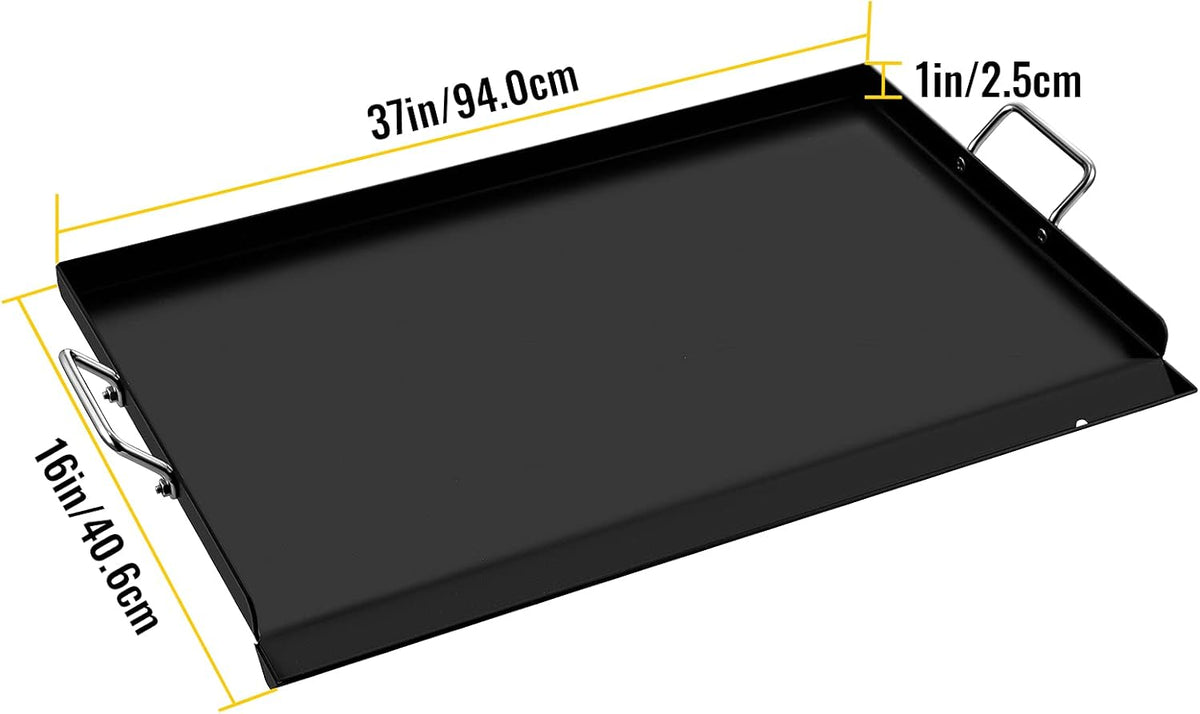Carbon Steel Griddle, 16 x 37 Flat Top Plate with 2 Handles R596