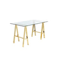 Glass Writing Desk with Metal Sawhorse Style Legs Y795356