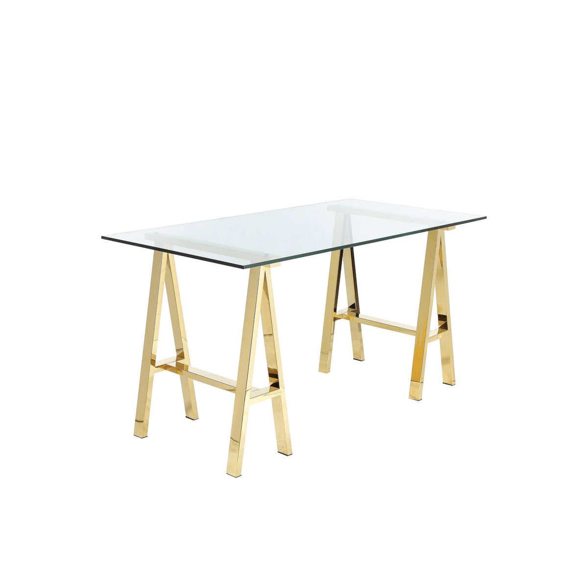 Glass Writing Desk with Metal Sawhorse Style Legs Y795356