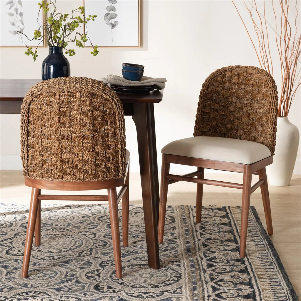 Brown Acacia Wood Seagrass Dining Chair Set of 2 N95426