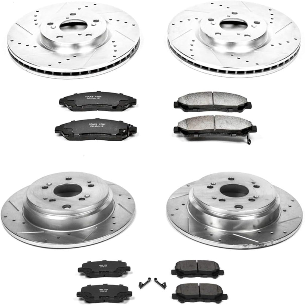 Front and Rear Carbon Fiber Brake Pads with Drilled & Slotted Brake Rotors Kit Z498
