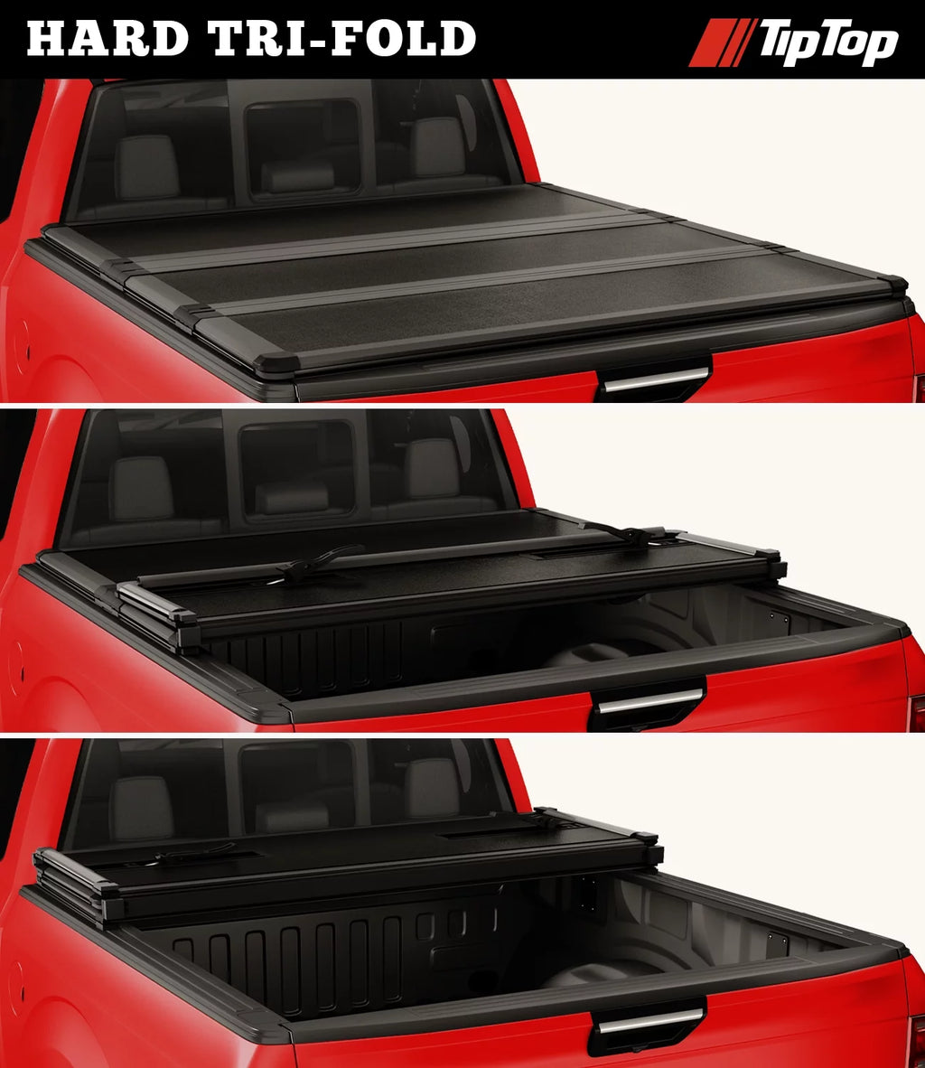 Tri-Fold Hard Tonneau Cover Truck Bed FRP On Top X4074