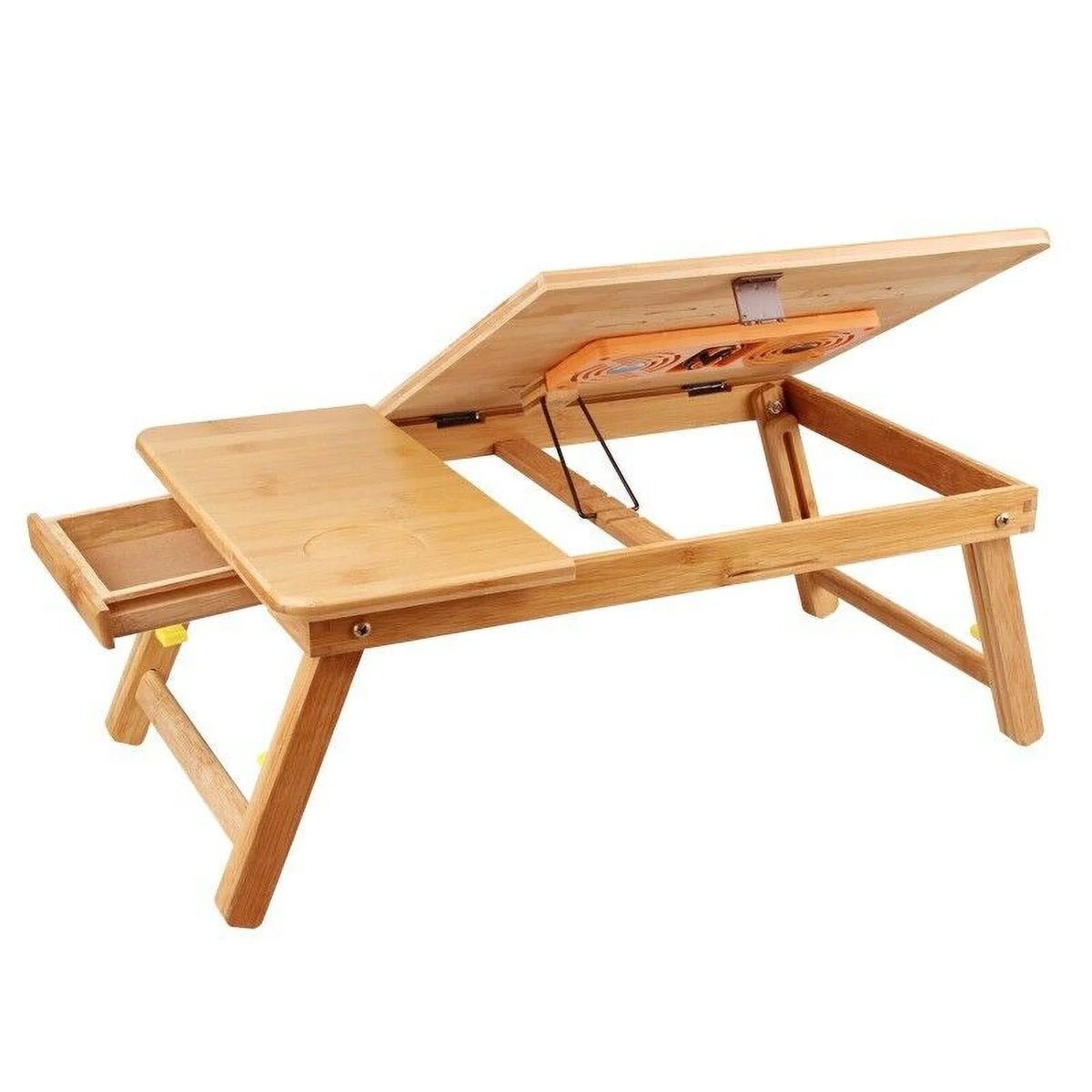 22" Bamboo Folding Laptop Stand with Drawer D112