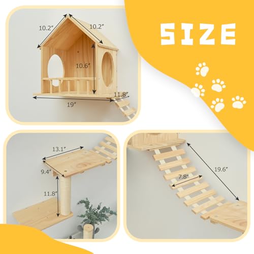9pc Wooden Cat Wall Shelves with Condo Houses Perches Ladders and Scratching Posts H486