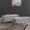 Dark Blue Tufted Linen Ottoman Bench Set M676