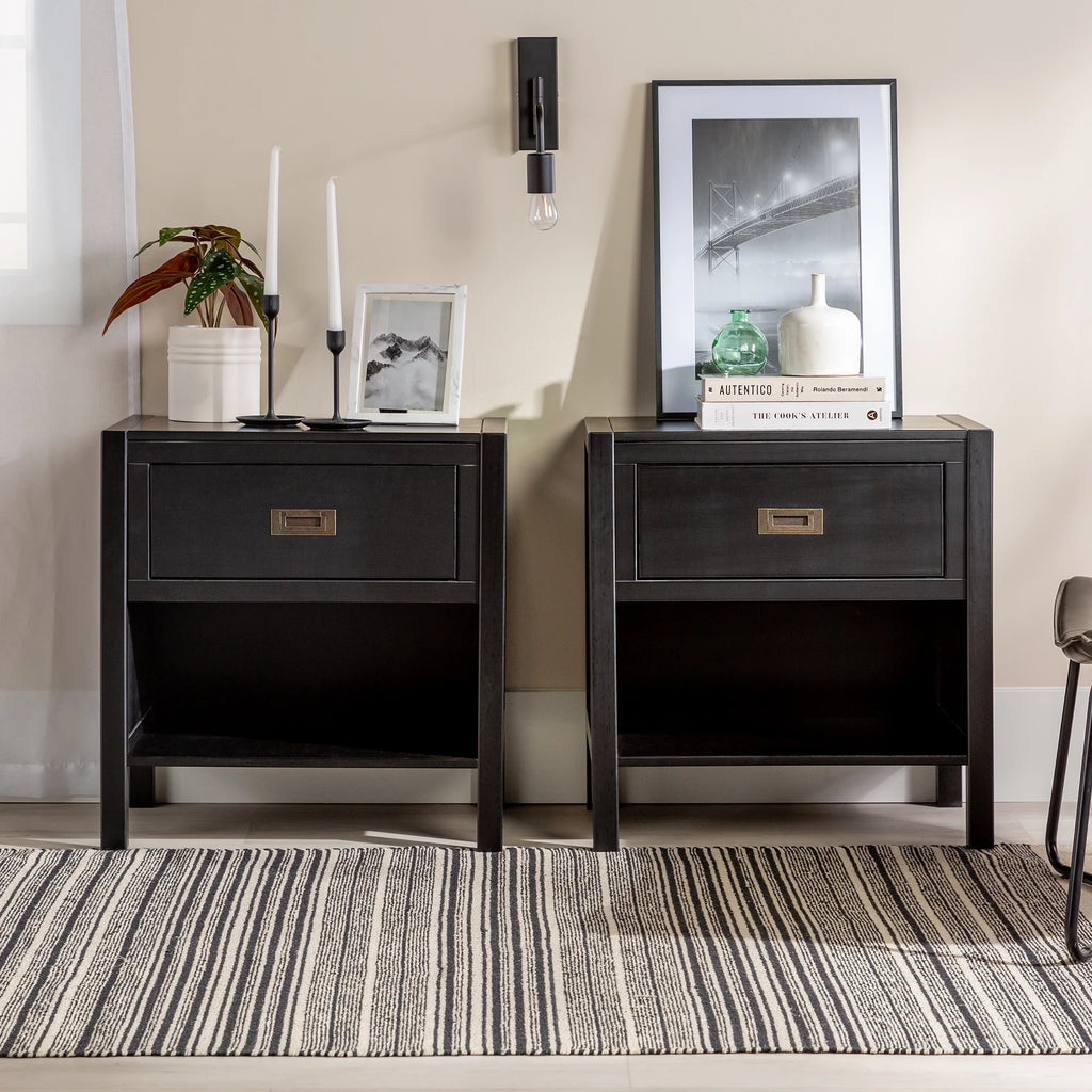 Set of 2 Black One Drawer Storage Nightstand U4509