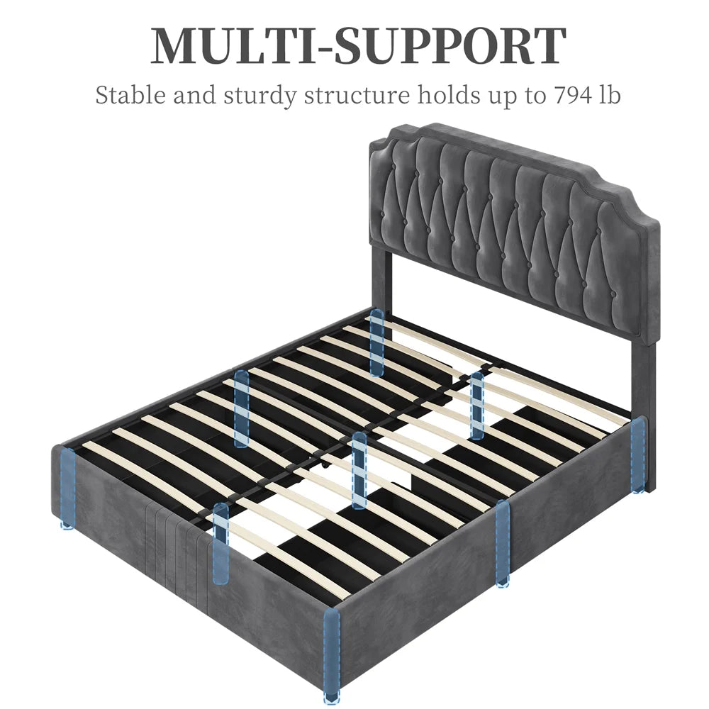 Queen Upholstered Bed with 4 Storage Drawers G951942