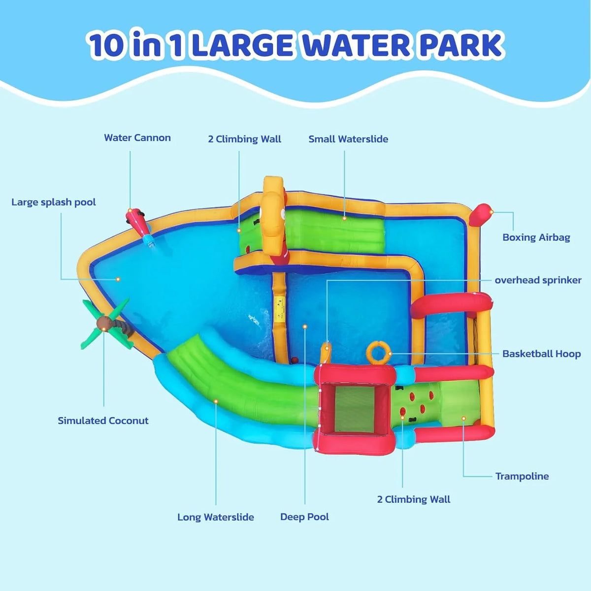 Inflatable Water Slide Bouncy House, 11-in-1 with Splash Pool T354