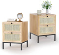 Set of 2 Rattan Storage Drawers and Shelf Nightstands A900341