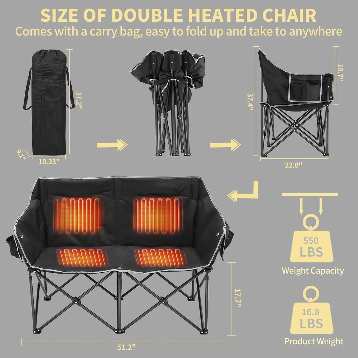 Oversized Heated Two Person Folding Camping Chair N6936