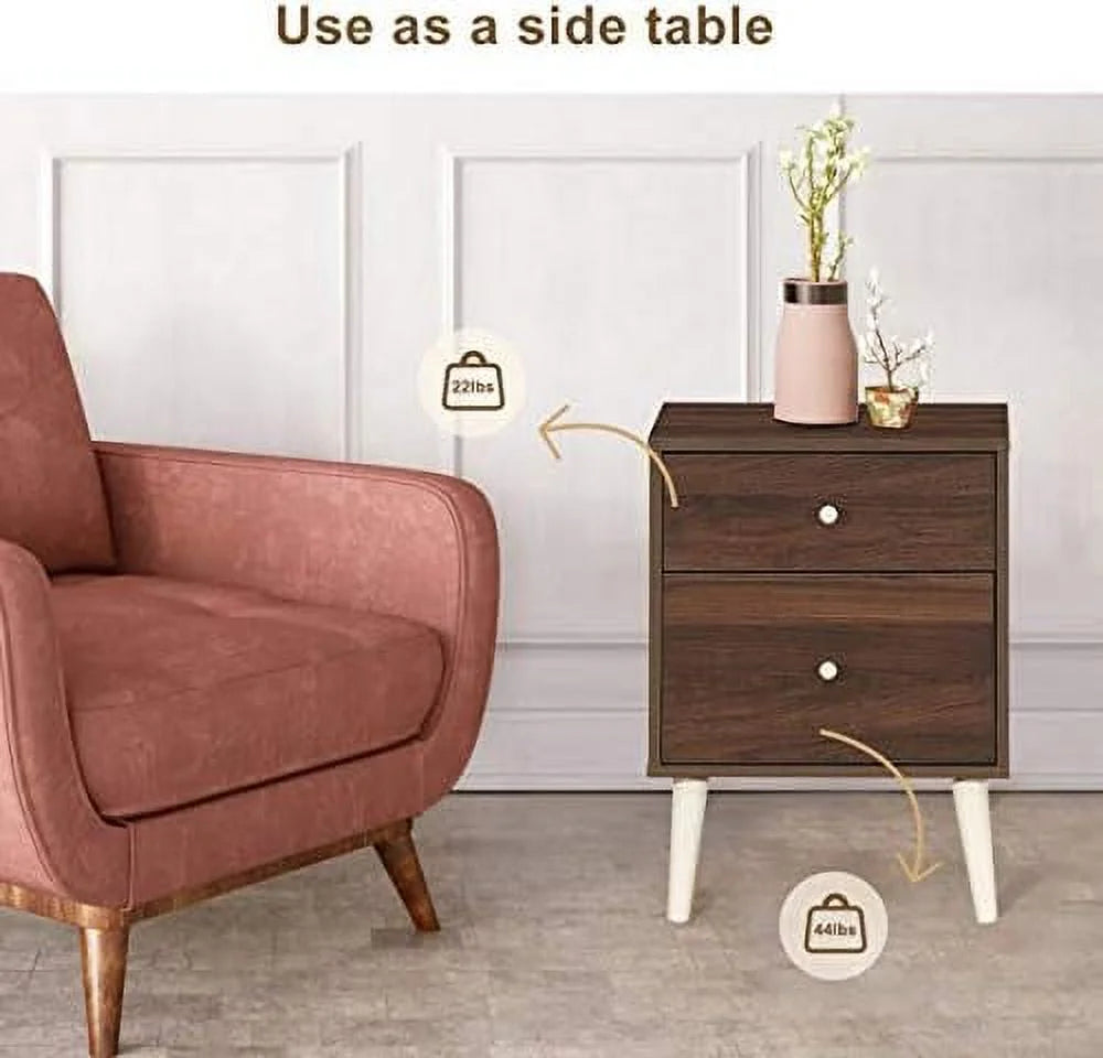 Solid Rubber Wood Nightstand with Drawers C8024