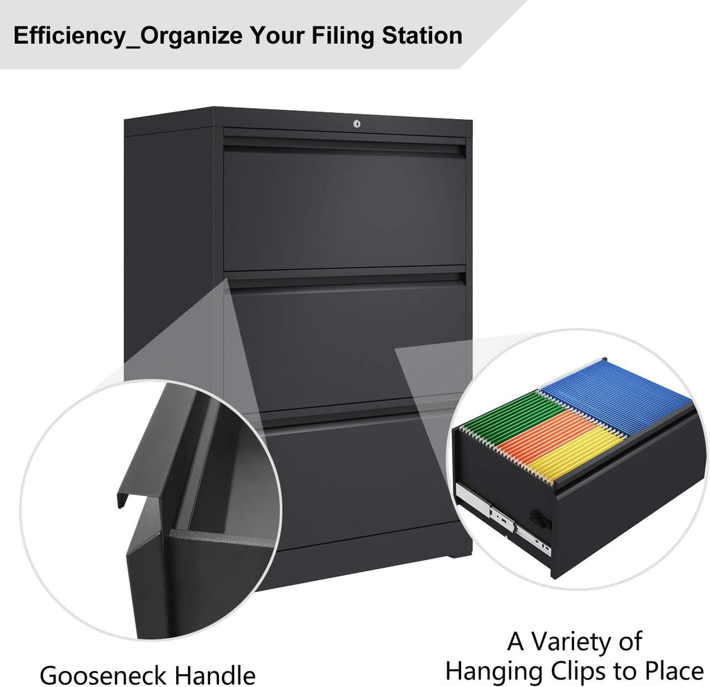 3 Drawer Black Metal Lateral File Cabinet with Lock J1775
