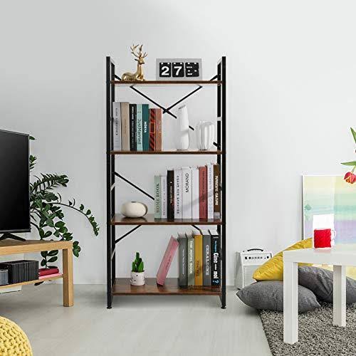 4-Shelf Wood and Metal Bookcase C188