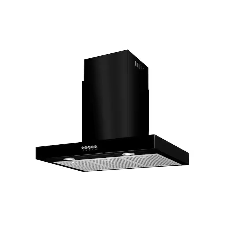 30 in. 350CFM Convertible T-Shape Wall Mount Range Hood in Black with Charcoal Filters and LED Lighting R994