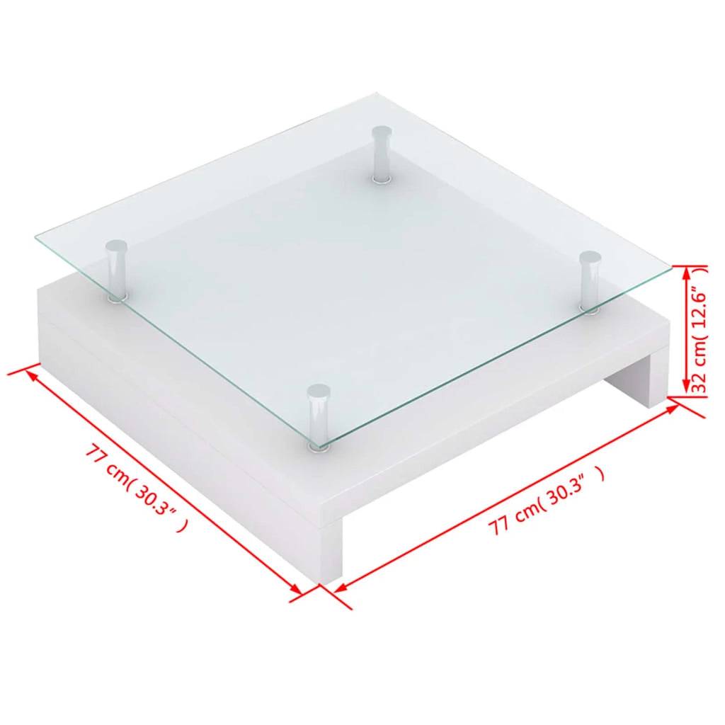 White High Gloss Coffee Table with Tempered Glass Top C72048