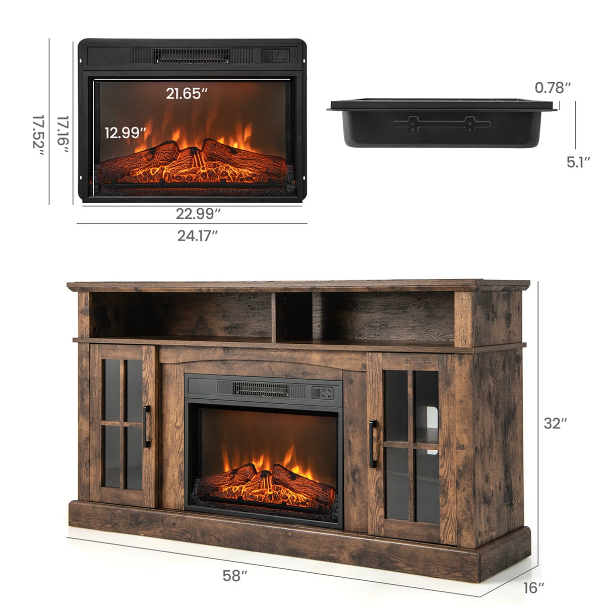 58'' Fireplace TV Stand with 1400W Electric Fireplace B209655