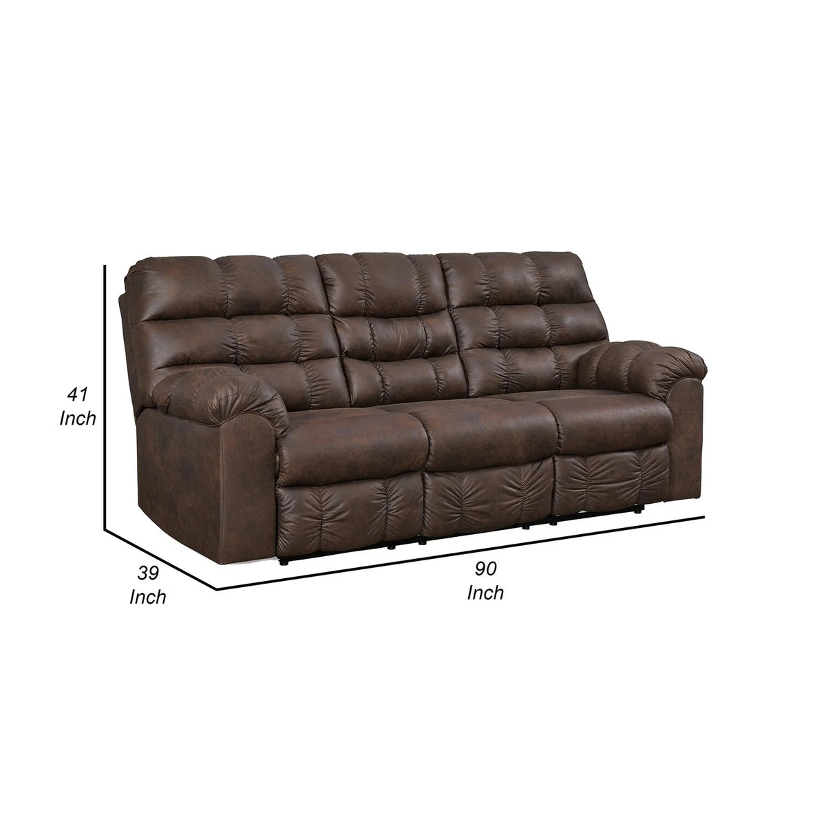 90 Inch Reclining Sofa with Drop Down Table and 2 Cup Holder, Dark Brown F687057