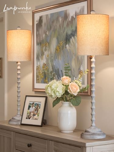 Set of 2 30" H Table Lamps with Metal Bases & Linen Shades J7935