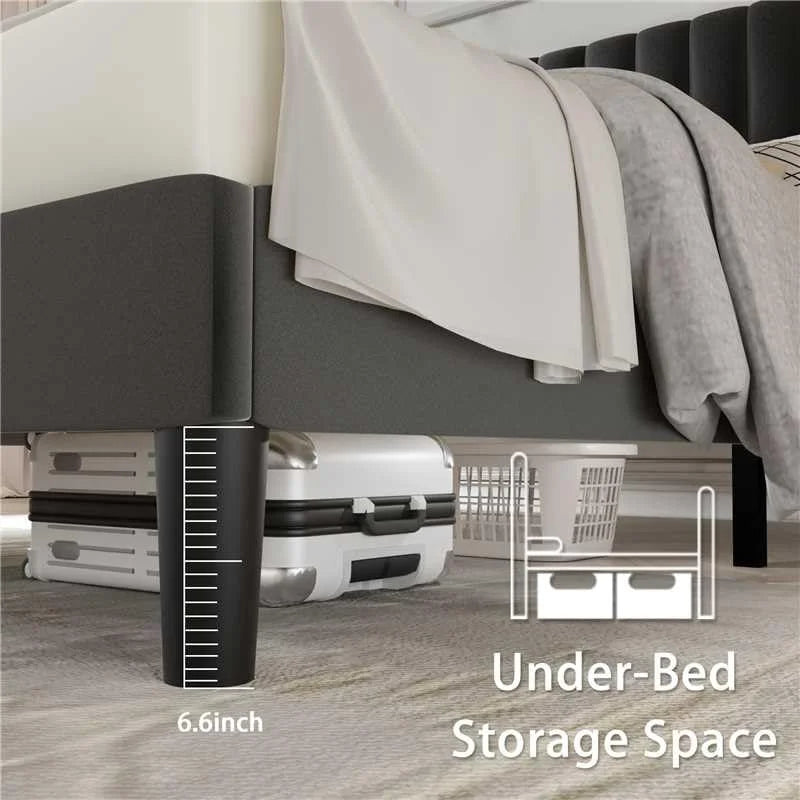 Queen Size Platform Bed Frame with Headboard Grey O900404