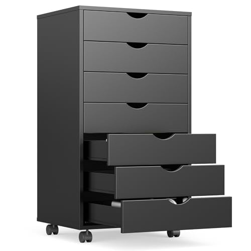 White 7 Drawer Mobile File Cabinet with Wheels B13668