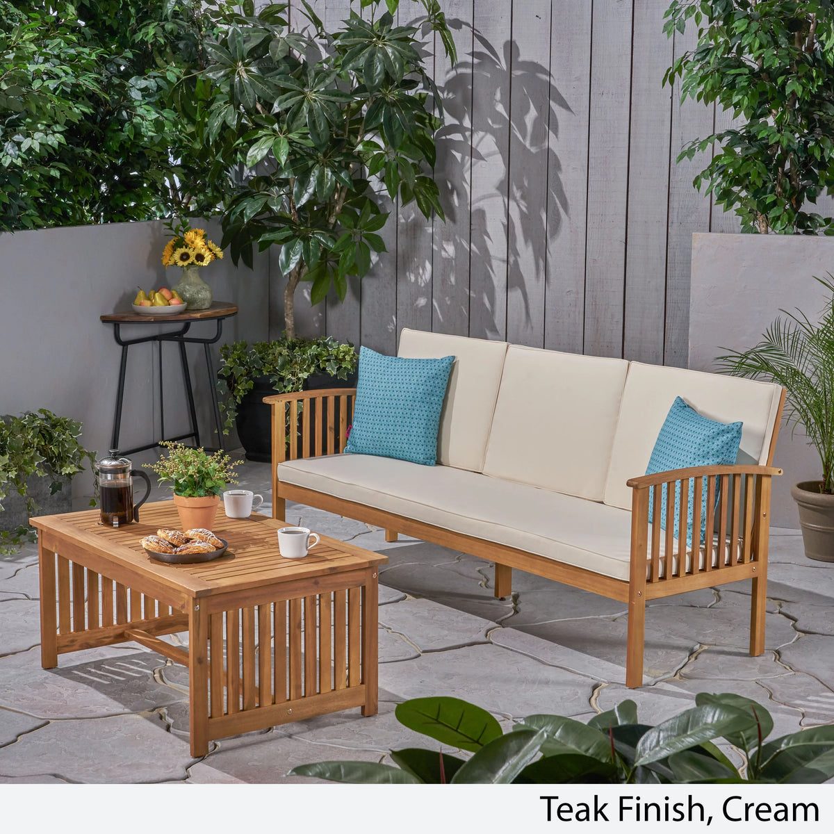 2 Piece Acacia Wood Outdoor Sofa Set V50719