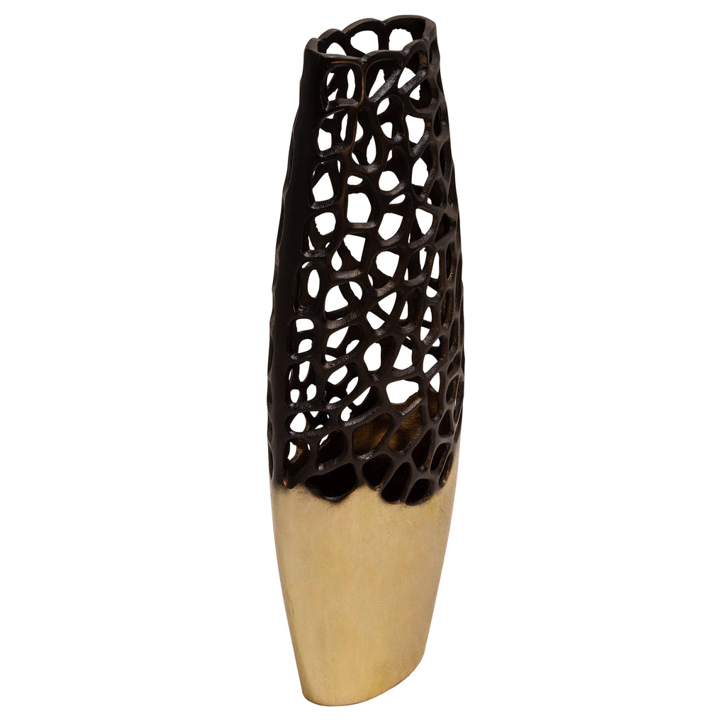 24 in. Cut-Out Vase Black & Gold C448