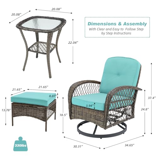 3 Pieces Wicker Patio Bistro Set with Rocking Chair and Glass Coffee Table T34727