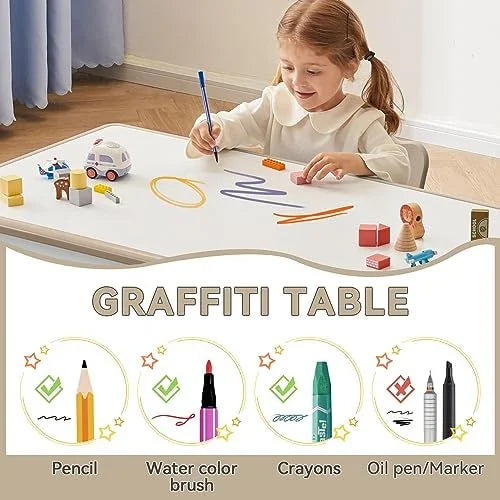 Height Adjustable Plastic Children Study Table and Chairs Set with 4 Seats T731